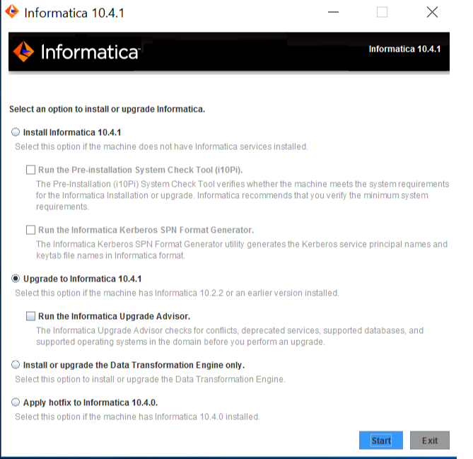 This image describes the Informatica upgrade versions available. 
				  