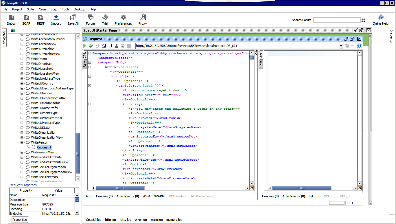 Parámetros de entrada en SoapUI para la API de SOAP WritePerson  
			 