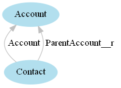 The image shows the graphical representation of the relationships between Account and Contact objects. 
			 