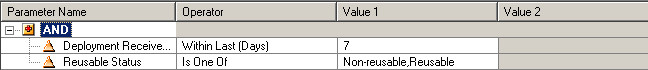 The query is: Deployment Received is within last 7 days AND Reusable Status is one of Non-reusable or Reusable. 