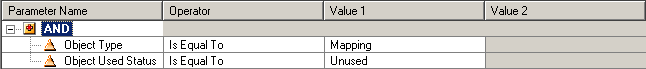 The query is: Object Type = Mapping AND Object Used Status = Unused. 