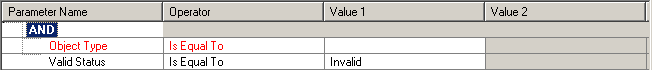 The Object Type and corresponding Is Equal To operator appear in red text because they are not valid. 
		  