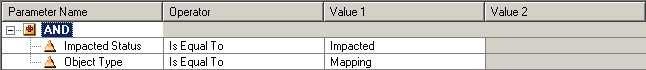 The query is: Impacted Status = Impacted AND Object Type = Mapping. 
		  