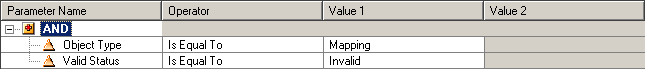 The query is: Object Type = Mapping AND Valid Status = Invalid. 