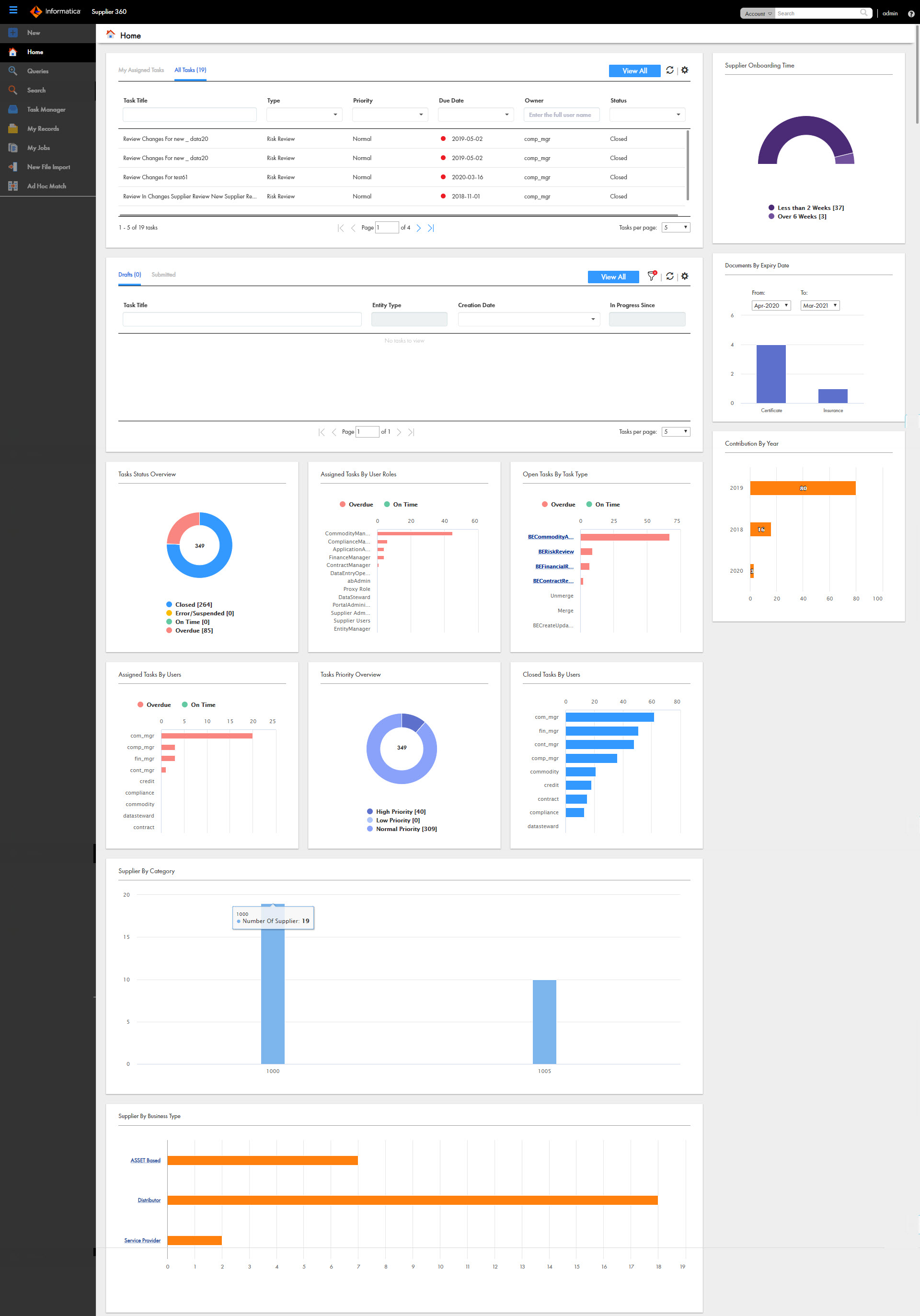 The Supplier 360 user interface contains the left navigation bar and a details bar. 
		  