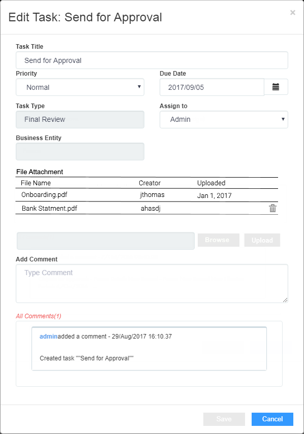 The Task Details dialog box shows information about the currently selected task. 
				