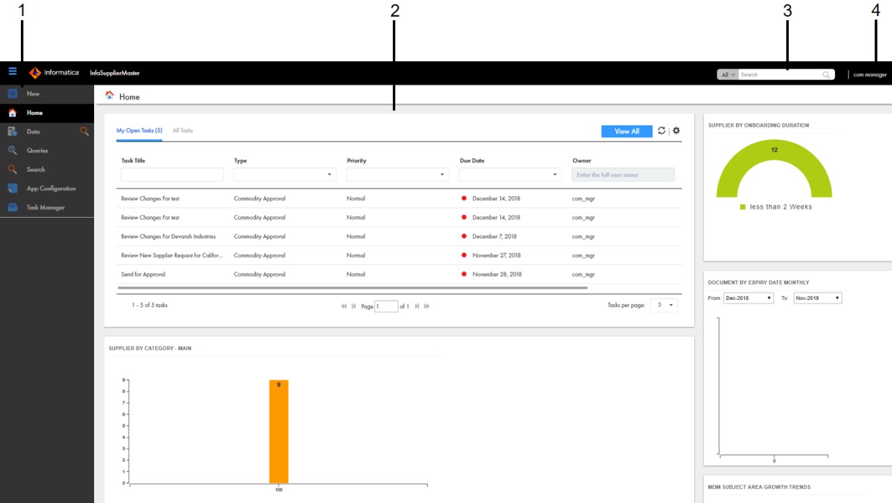 The Supplier 360 User Interface contains the Home page. 
		  