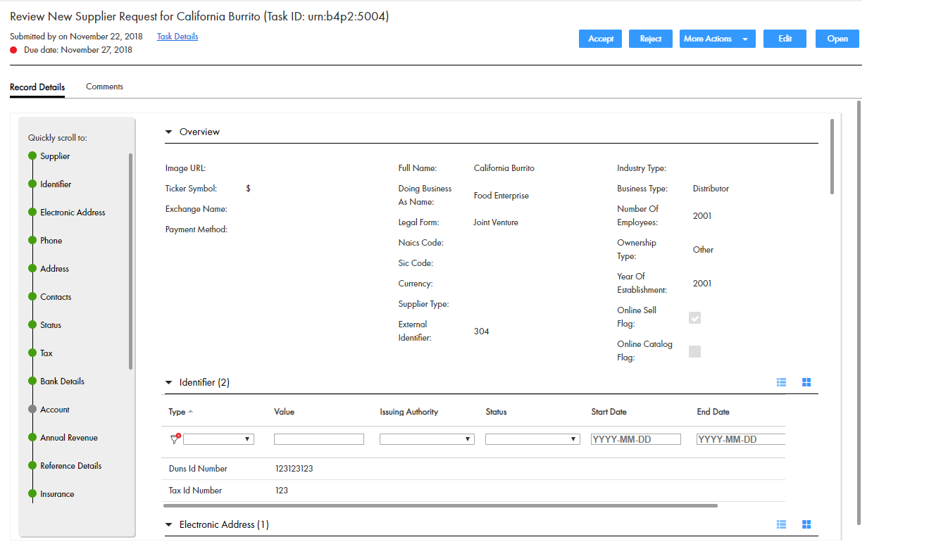 The review panel displays the record assoiciated with the selected task. 
		  