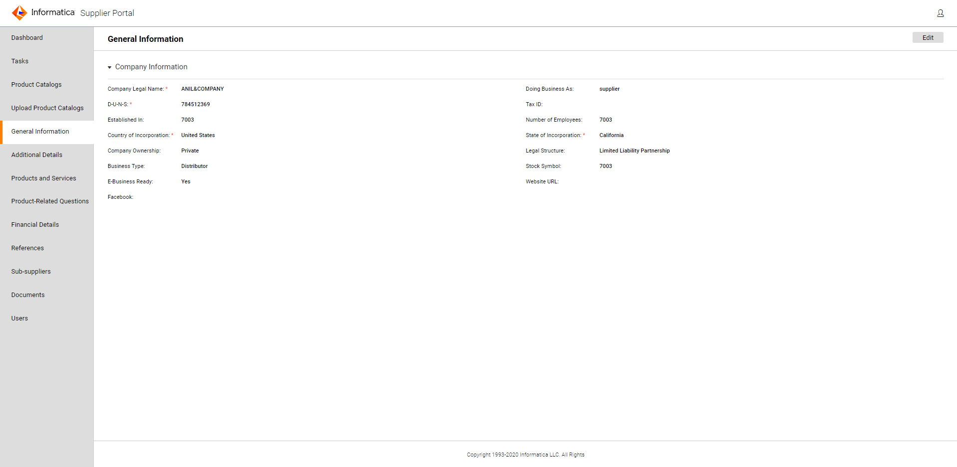 The Supplier Portal user interface shows the General Information of the supplier.
		  