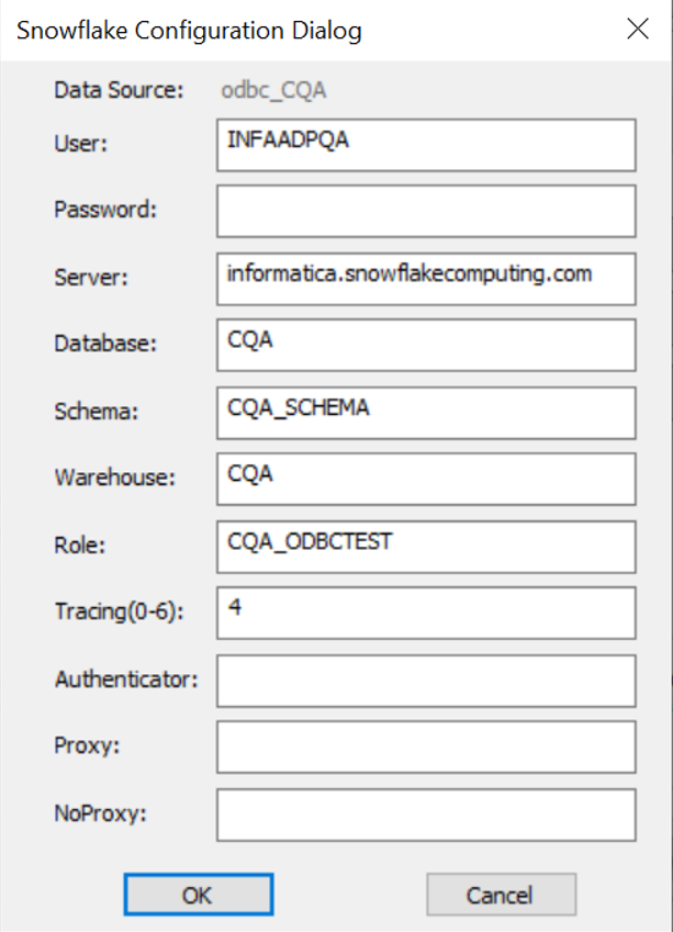Enter the Snowflake data source details. 
				  