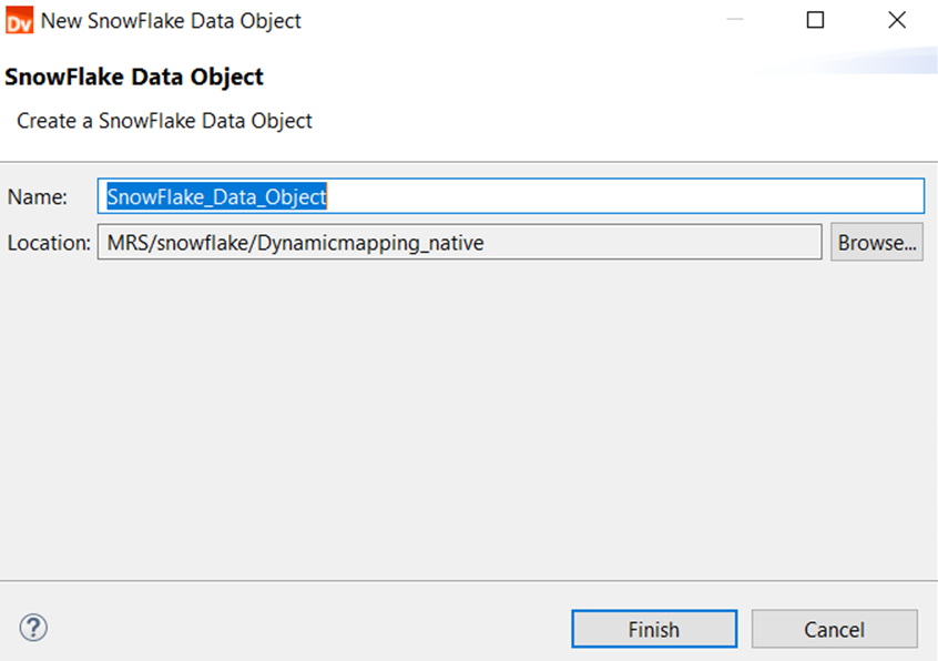 Specify a name for the Snowflake data object and the path.
				  