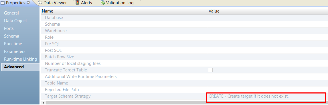 You can view the configured target schema strategy.
				