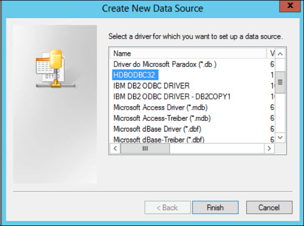 Select the driver to set up a data source. 
				  