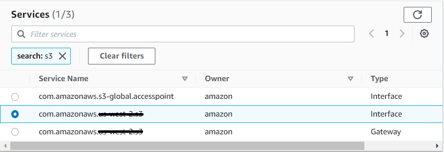 Select as S3 service of the interface type. 
				