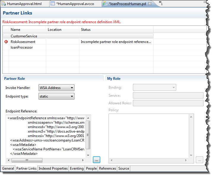 Partner Link tab with endpoint reference 
				