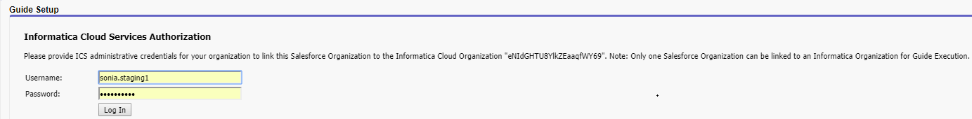 The image shows the Informatica Cloud Services Authorization page. 
				