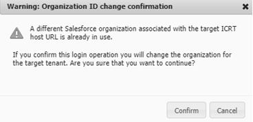 The image shows a warning message with details about the linking of Salesforce organizations. 
					 
