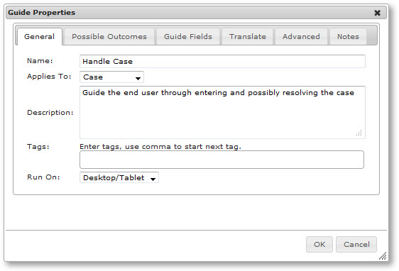 Guide Properties General tab, Handle Case 
		  