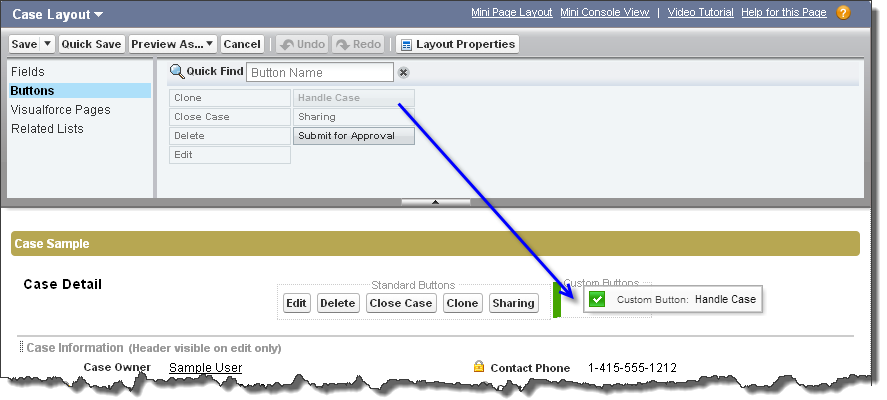 Case Layout page, placing a button
		  