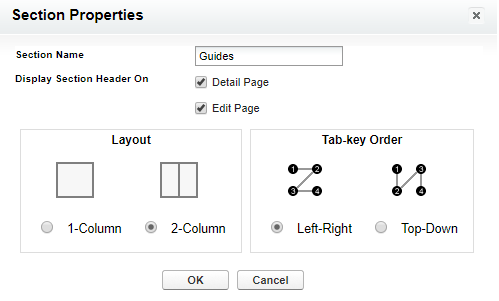 This image shows the Section Properties dialog box. The Section Name is Guides. 
				  