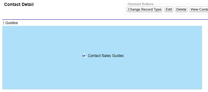 This image shows the Guides section of the Contact layout page with the Contact Sales Guide added. 
				  