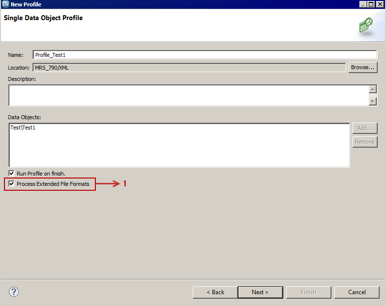 This image shows the New Profile wizard where you must select the Process Extended File Formats (XML/JSON) option. 
				  
