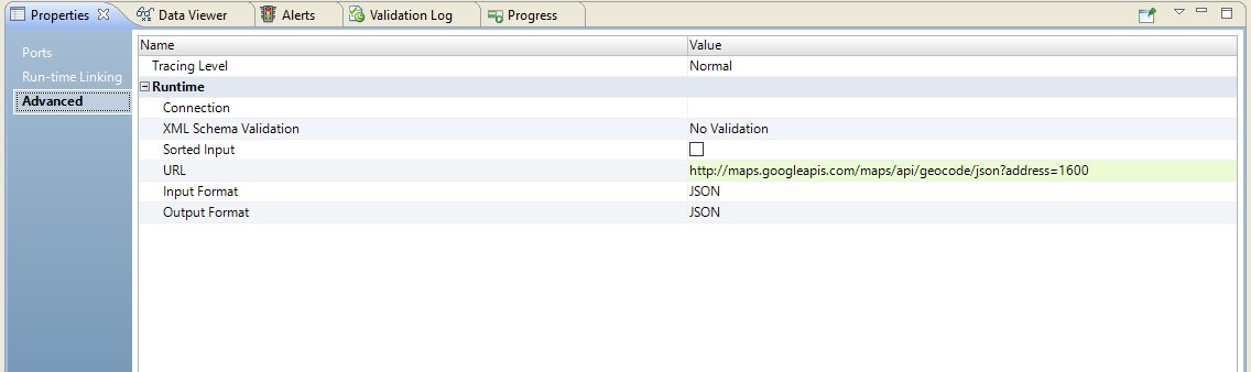 This screenshot shows the transformation advanced properties in the Advanced tab. 
				  