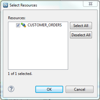 The Select Resources dialog box lists all resources for a web service. You can select which resources to view in the editor canvas. 
			 
