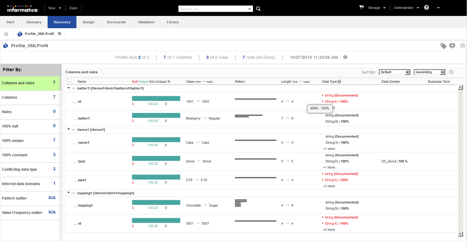 Summary View of JSON and XML Profile Results