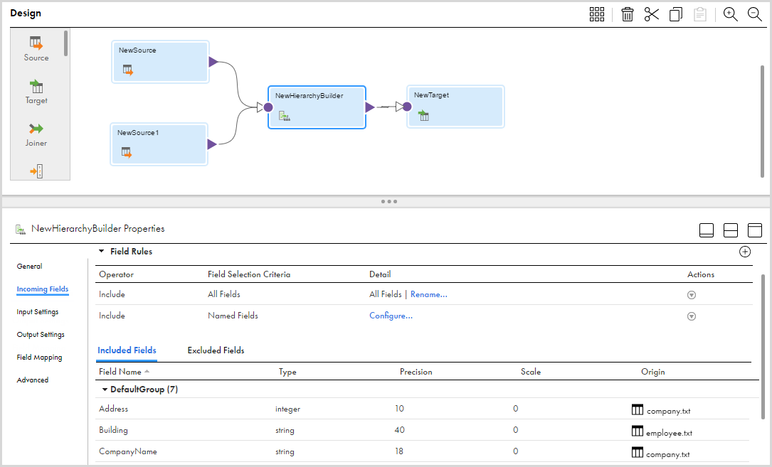 The Field Mapping tab shows the incoming fields that you can map to the Structure Parser input fields. 
				