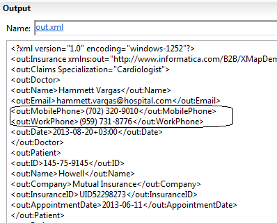 "The output for each doctor contains any phone numbers associated with the doctor, and the type of phone number. If a doctor does not have a specifry type of phone, for example no home phone, that element is not added to the output." 
				  