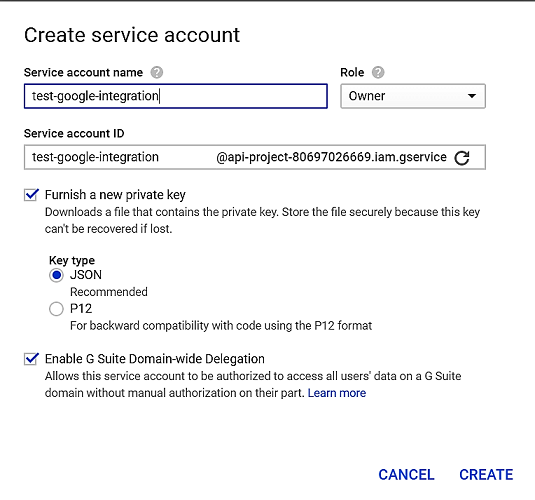 The image shows the Credentials page where you can create a service account and obtain a service account key. 
			  