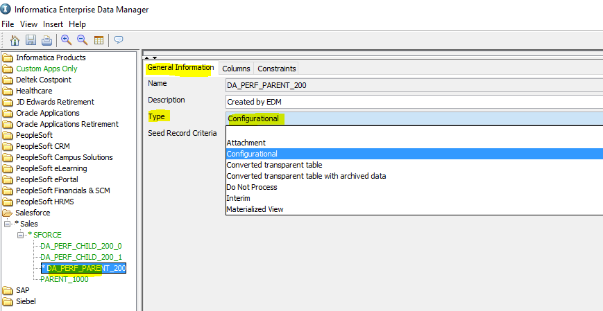 In the example, the related tables will be changed to the Configurational type. 
				