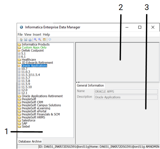 The Explorer pane is on the left side of the window and displays the tree view. On the right side of the window, the Canvas pane displays the diagram view of the relationships between tables within an entity. The Details pane displays information related to the selected node or component. 
		  