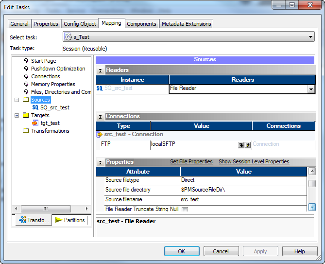 The Mapping tab includes properties to configure sources. 
				