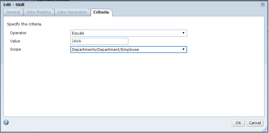 The Criteria tab in the Edit dialog box contains fields to choose the operator, value, and scope for data subset criteria.
			 