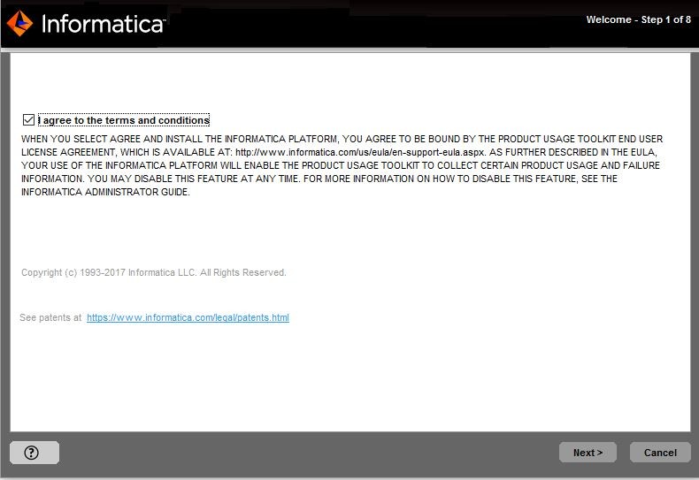 This image describes the Informatica terms and conditions. 
				