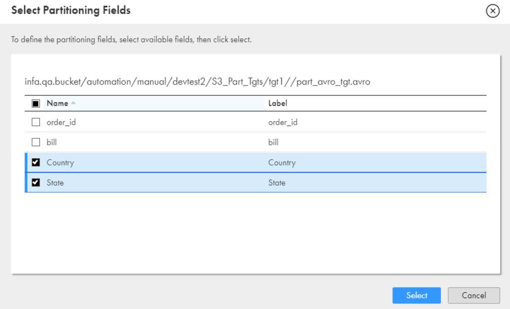 Add the partitioning fields from the list of available fields. 
				  