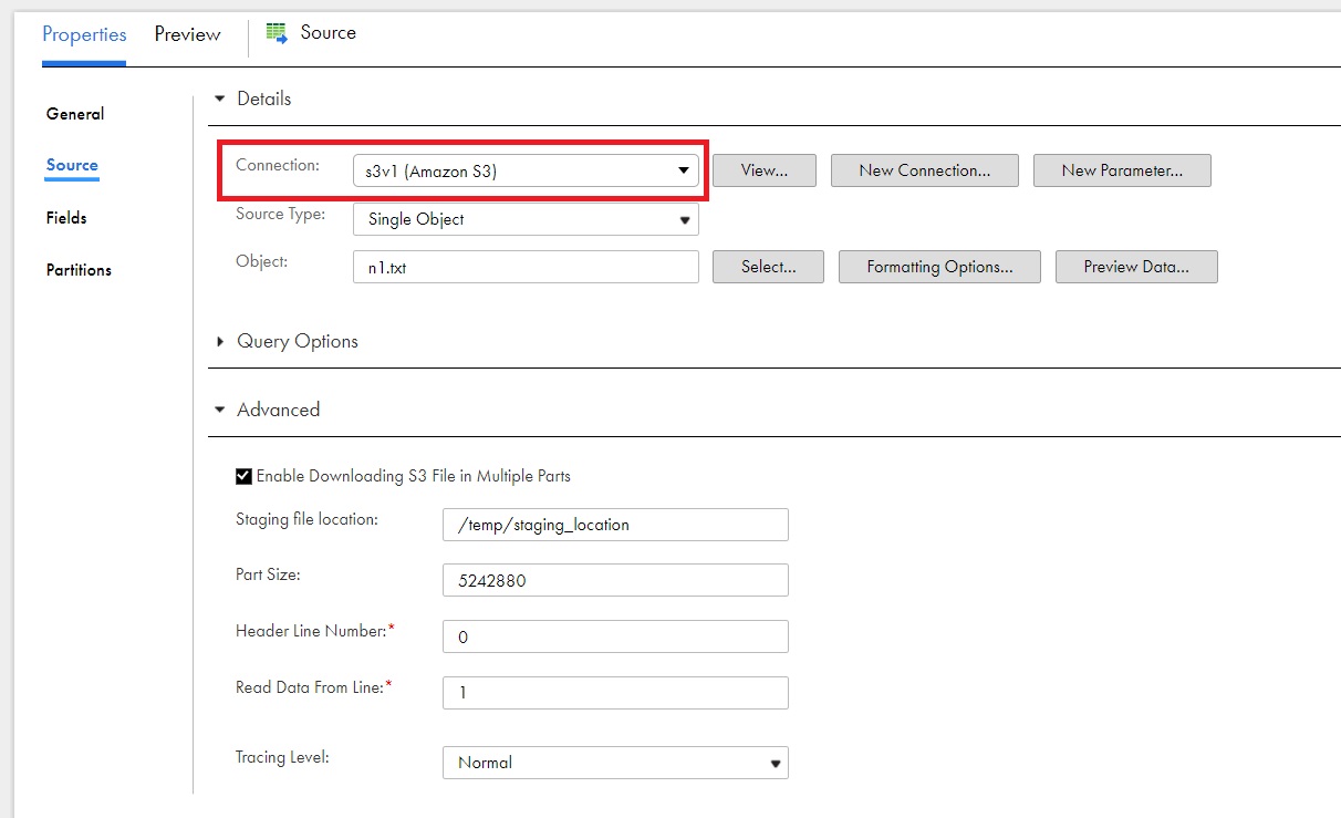 An existing mapping with Amazon S3 V1 connection that contains the configured advanced source properties. 
				  