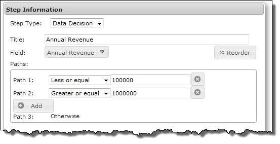 Data Decision Step with Annual Revenue field 
		  