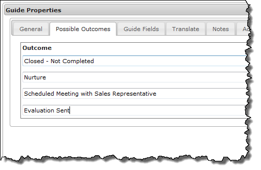 Guide Properties, Possible Outcomes 
		  