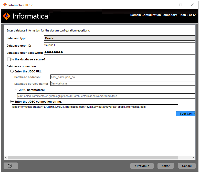 This image describes about configuring the database for the domain configuration repository.
				  