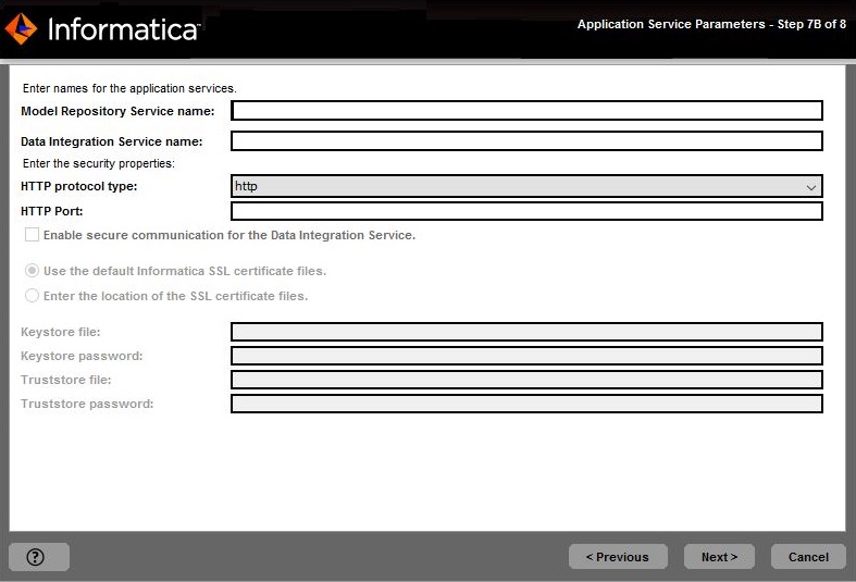 The image describes about the paramters you must enter for the application services. 
				  