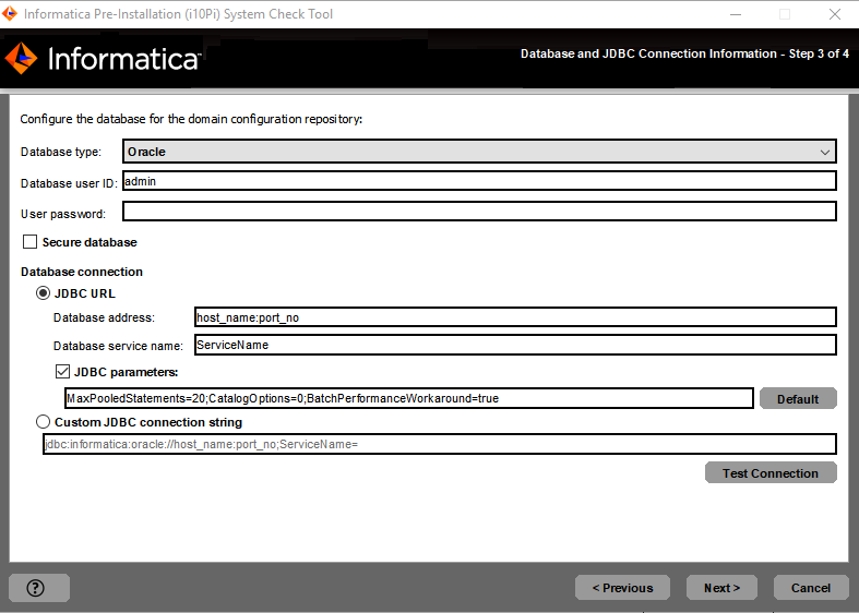 Esta imagem mostra como configurar o banco de dados para o repositório de configuração de domínio. 
				  