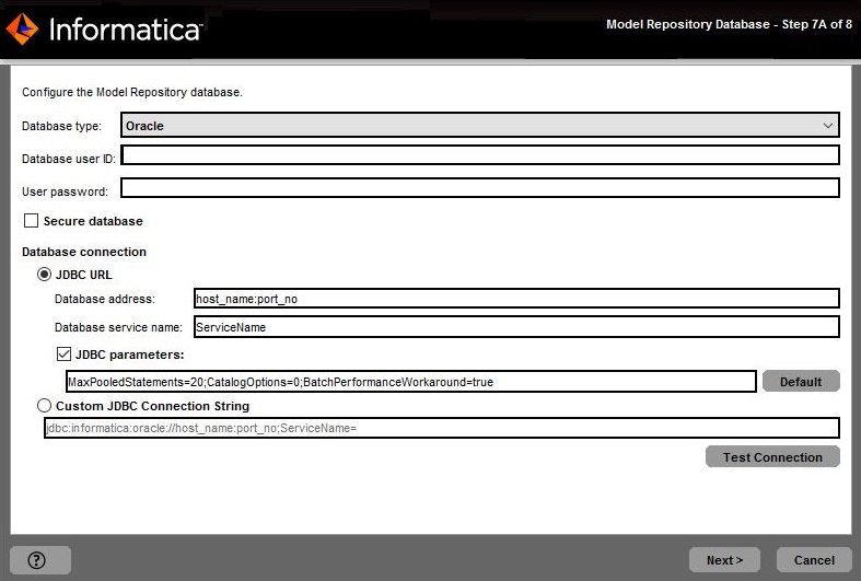 The image describes about configuring the Model Repository database. 
				