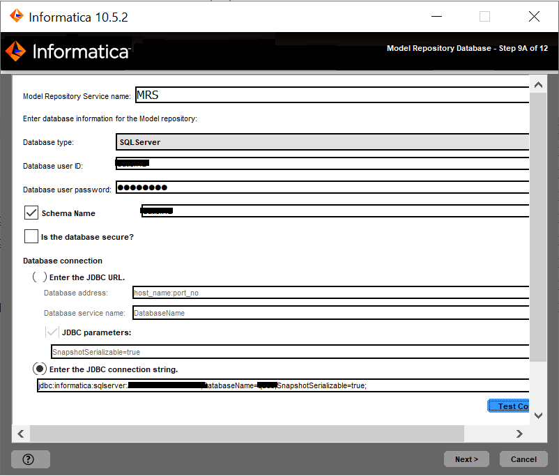 The image describes about configuring the Model Repository database. 
				