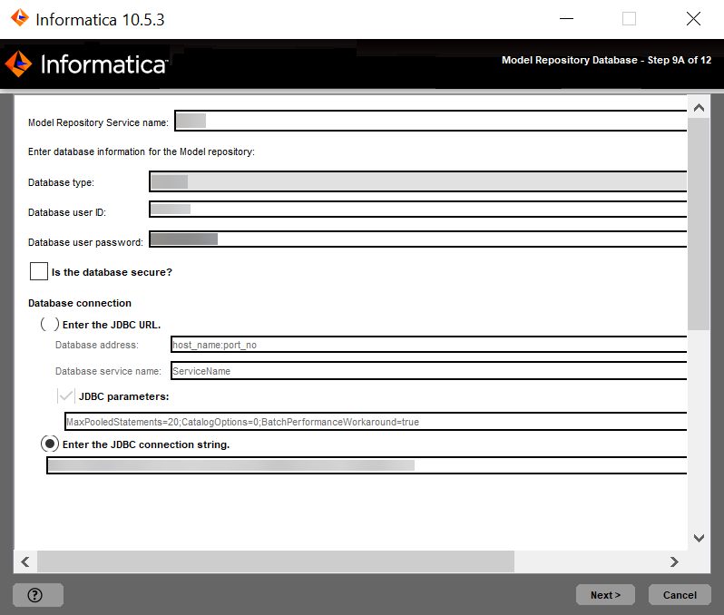 En la imagen se muestra cómo se configura la base de datos del repositorio de modelos. 
				
