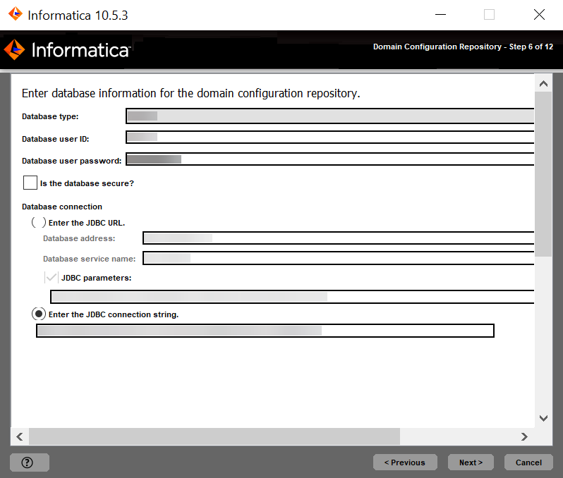 Cette image décrit la configuration de la base de données pour le référentiel de configuration de domaine. 
				  