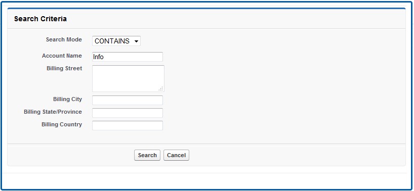 Cloud MDM searches for account names that contain 
			 Info within the account name. 
		  