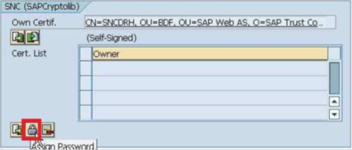 Double-click the SNC SAP Cryptolib node and click the Assign Password icon to assign a password for the SNC SAP Cryptolib PSE. 
				  